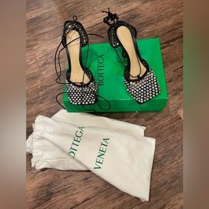 Bottega veneta Women's Sparkle Stretch Lace-Up Sandal in black